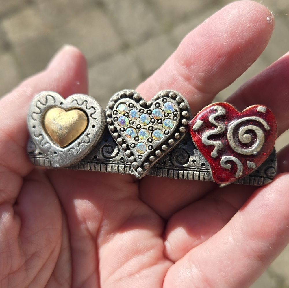 Vtg Bougie Credit Card Holder Metal Hearts Rhinestones Chicos